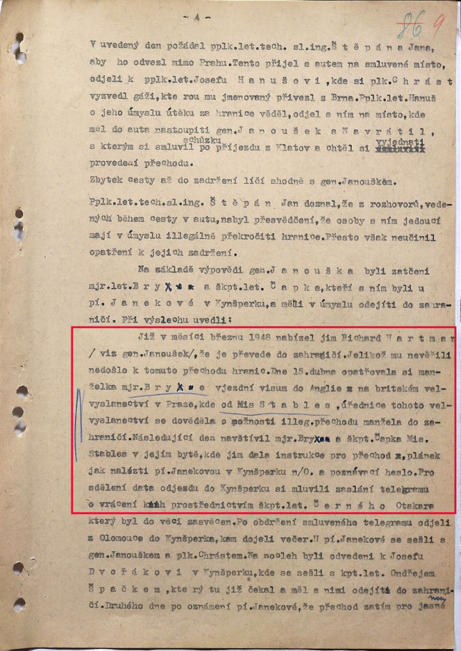 Ze spisu kde se píše o plánech útěku ze země v r. 1948.