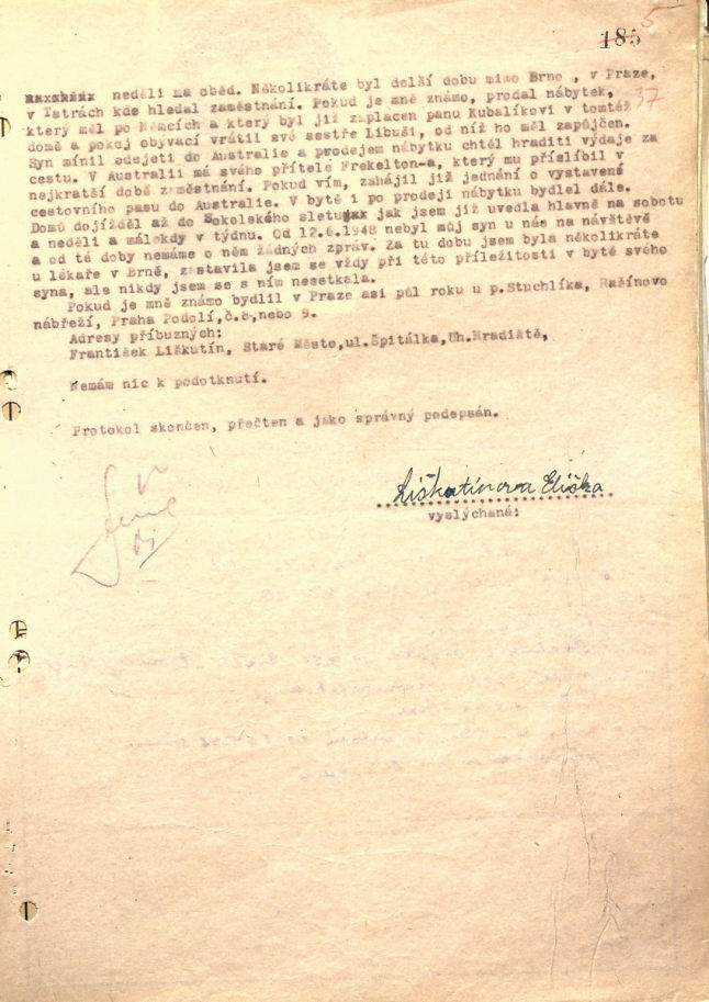 Z výslechu matky Miroslava Liškutína, Elišky Liškutínové (12. 7. 1948) - strana 2