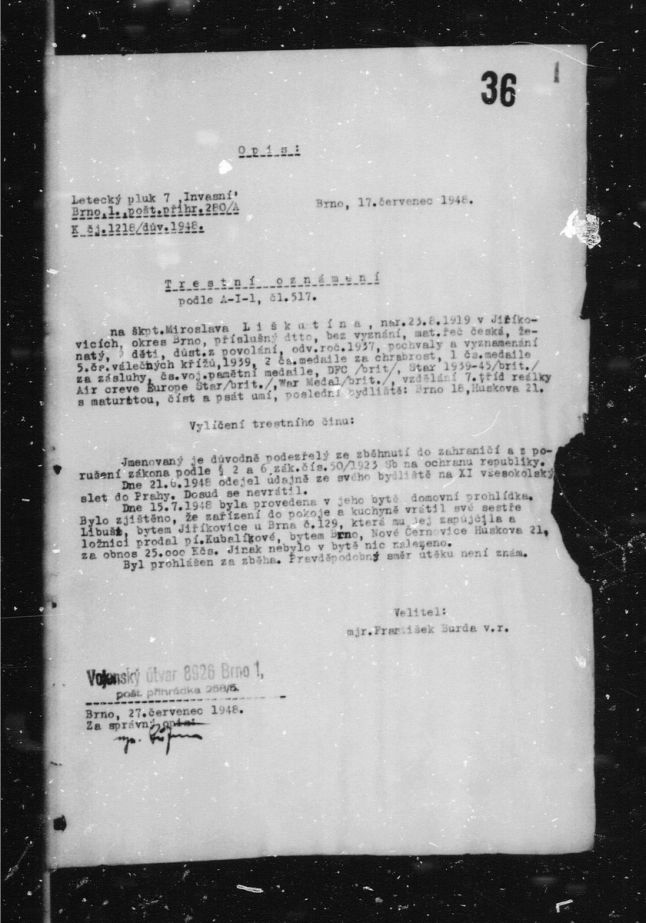 Trestní oznámení ze 17. července 1948