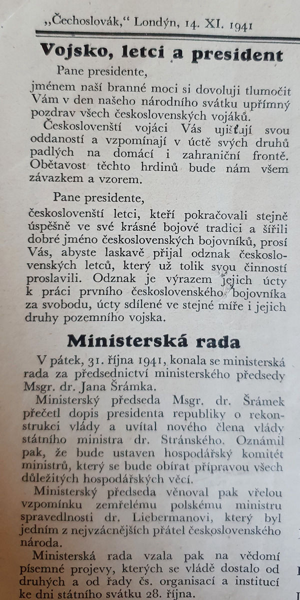 Nezávislý týdeník Čechoslovák 1941
